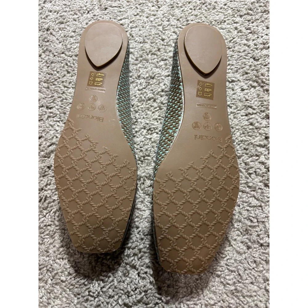 Biondini Flavia Ballet Flats Turquoise Brown Snake Emblem Square Toe Mens 7
